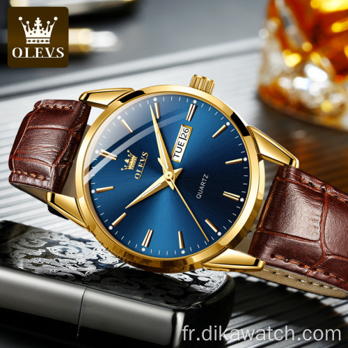 OLEVS Top marque de luxe hommes classique Quartz étanche montre bracelet en cuir calendrier décontracté affaires mode homme montre Reloj Mujer